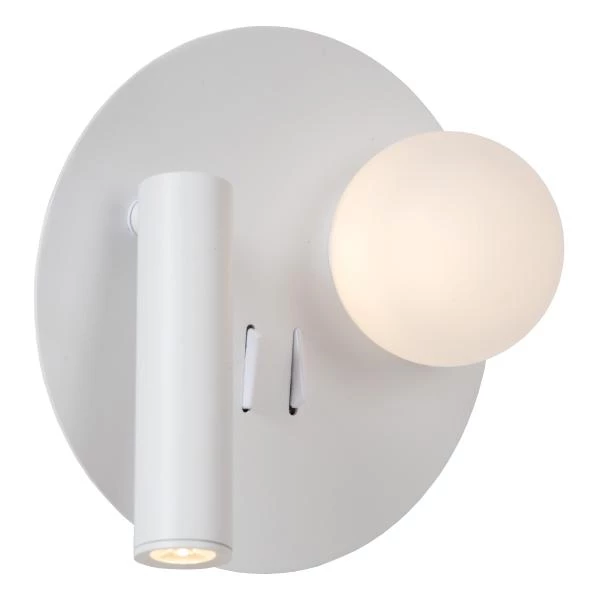 Lucide MATIZ - Lámpara de cabecera / Lámpara de pared - Ø 16,5 cm - LED - 3000K - Con punto de carga USB - Blanco - detalle 1